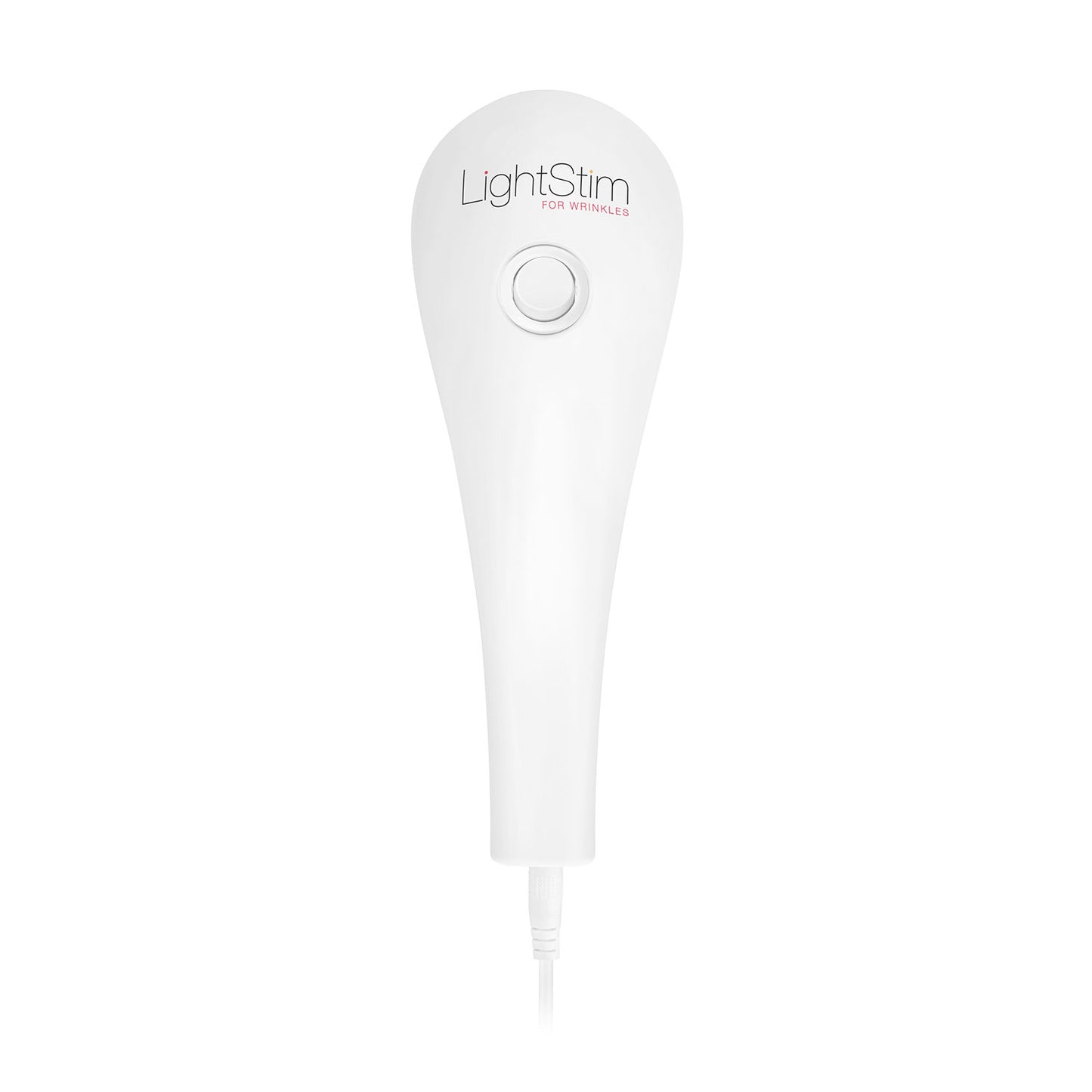 White LightStim for wrinkles device wand, back view showing logo and switch