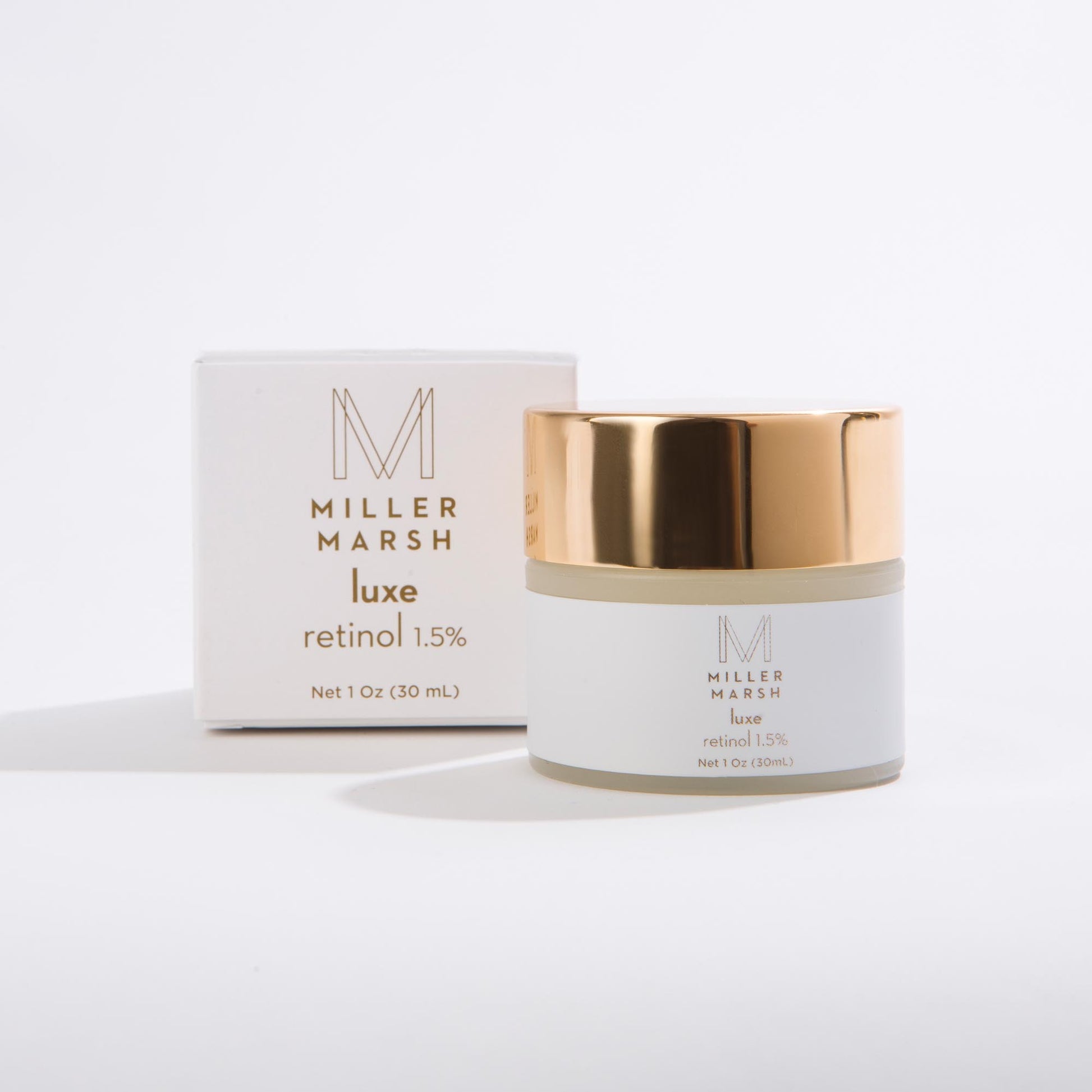 Miller Marsh luxe retinol 1.5% box and jar, 30ml